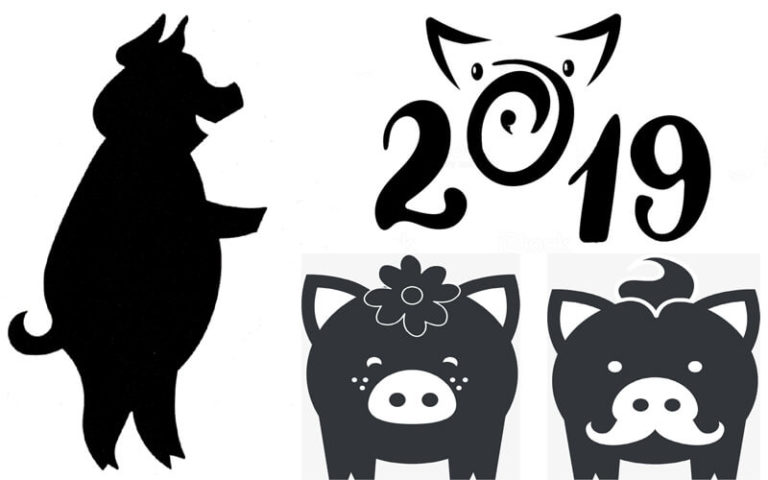 Шаблон и трафарет свиньи 2019 для вырезания