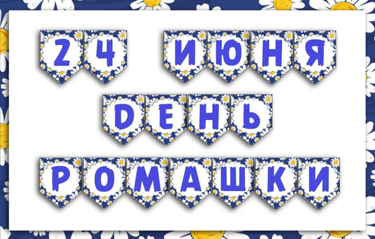 Растяжка День Ромашки (24 июня) в виде флажков с буквами